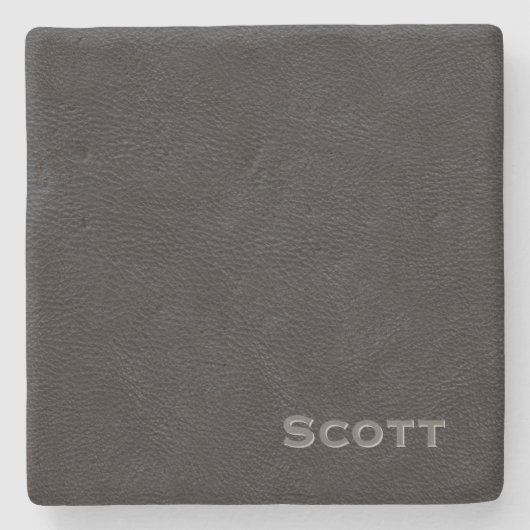Modern Monogrammed Masculine Black Leather Stenen Onderzetter (Voorkant)