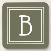 Modern Monogrammed Moss Green & White Initiaal Bier Onderzetter (Voorkant)