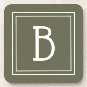 Modern Monogrammed Moss Green & White Initiaal Bier Onderzetter