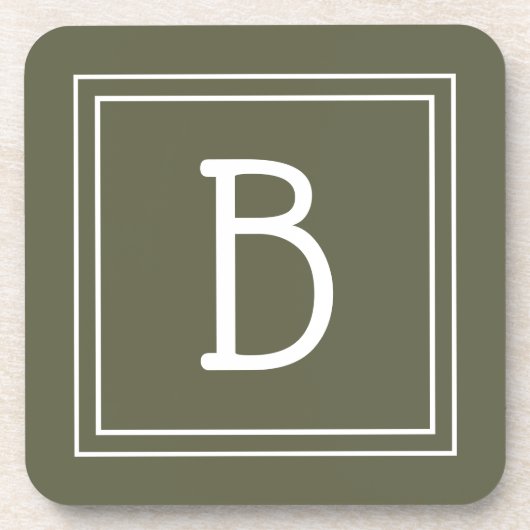 Modern Monogrammed Moss Green & White Initiaal Bier Onderzetter (Voorkant)