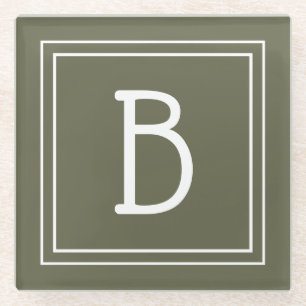Modern Monogrammed Moss Green & White Initiaal Glazen Onderzetter