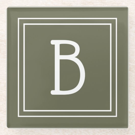 Modern Monogrammed Moss Green & White Initiaal Glazen Onderzetter (Voorkant)