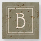 Modern Monogrammed Moss Green & White Initiaal Stenen Onderzetter (Voorkant)