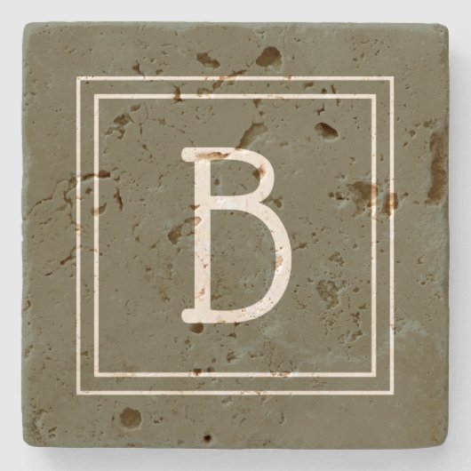 Modern Monogrammed Moss Green & White Initiaal Stenen Onderzetter (Voorkant)
