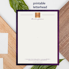 Modern monogrammed printable letterhead purple poster