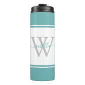 Modern Monogrammed Script Blauwgroen Thermosbeker (Voorkant)