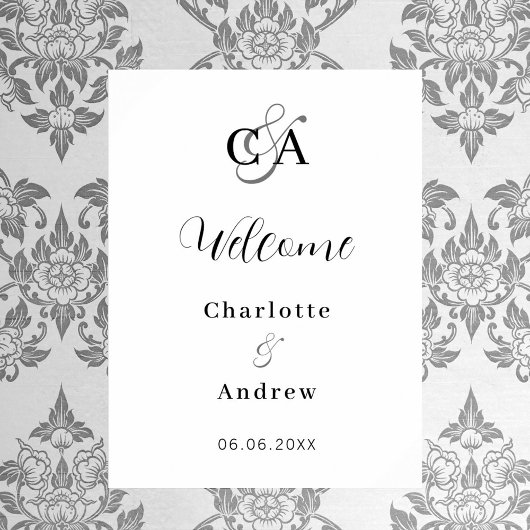 Modern monogrammed script bruiloft welkomstbord poster