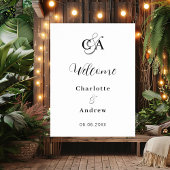 Modern monogrammed script bruiloft welkomstbord poster