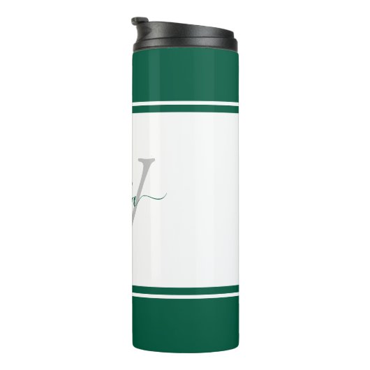 Modern Monogrammed Script Emerald Green Thermosbeker (Geroteerd rechts)