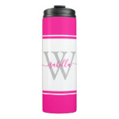 Modern Monogrammed Script Hot Pink Thermosbeker (Voorkant)