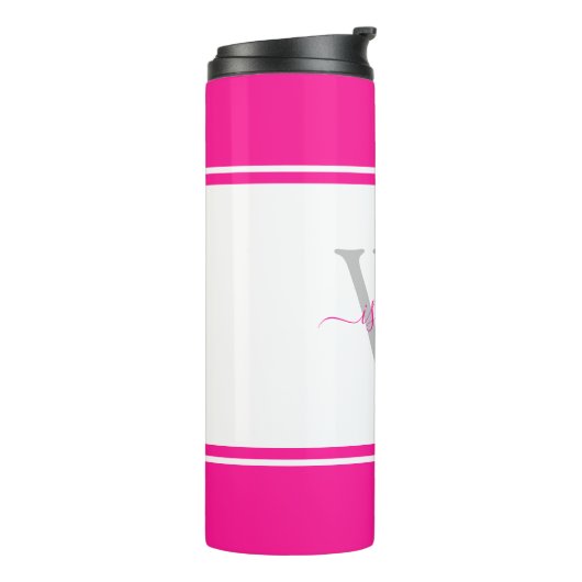 Modern Monogrammed Script Hot Pink Thermosbeker (Gedraaid links)