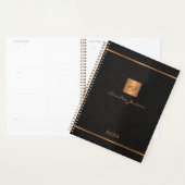 Modern monogrammed zwart goud elegante naam script planner (Display)
