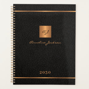 Modern monogrammed zwart goud elegante naam script planner
