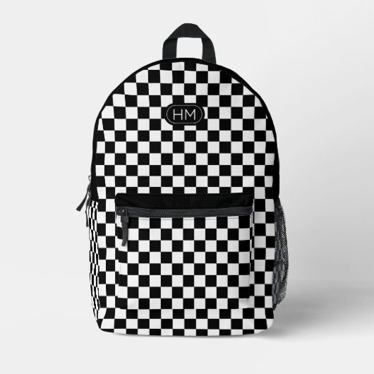 Modern Monogrammed Zwart-wit Controleer Patroon Bedrukte Rugzak (Voorkant)