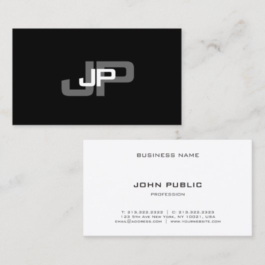 Modern Monogrammed Zwart Wit Eenvoudige Sjabloon T Visitekaartje (Voorkant / Achterkant)