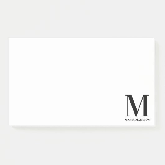 Modern Monogrammed Zwart-wit Initiaal Naam Post-it® Notes (Voorkant)