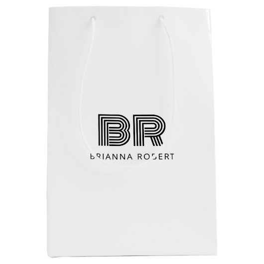 Modern Monogrammering Logo Stijlvol Wit Medium Cadeauzakje (Voorkant)