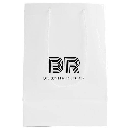 Modern Monogrammering Logo Stijlvol Wit Medium Cadeauzakje (Achterkant)