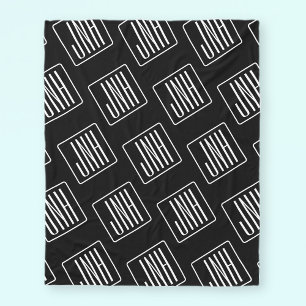 Modern Monogrammotief Zwart & Wit Fleece Deken