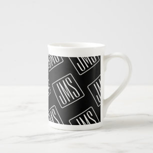 Modern Monogrammotief Zwart & Wit Porselein Kop