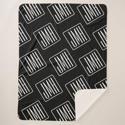 Modern Monogrammotief | Zwart & Wit Sherpa Deken (Voorkant)