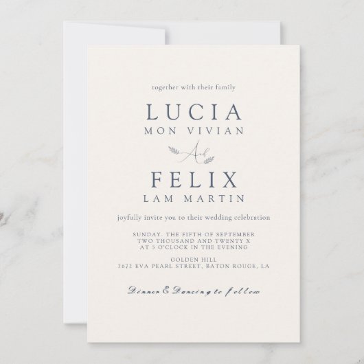 Modern monster laat delicate stoffige blauwe bruil kaart (Voorkant)