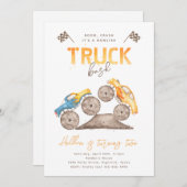Modern Monster Truck Invitation | Vrachtwagens Kaart (Voorkant / Achterkant)