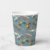 Modern Monster Truck Verjaardag Waterverf Blauw Papieren Bekers (Achterkant)