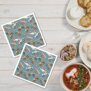 Modern Monster Truck Verjaardag Waterverf Blauw Servet