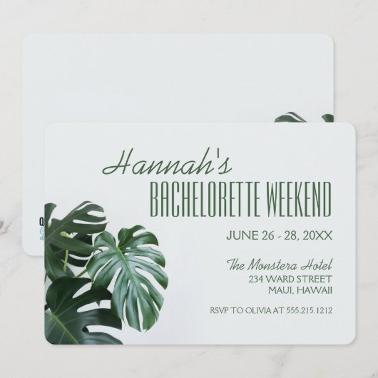 Modern Monstera Bachelorette Weekend Kaart (Voorkant / Achterkant)