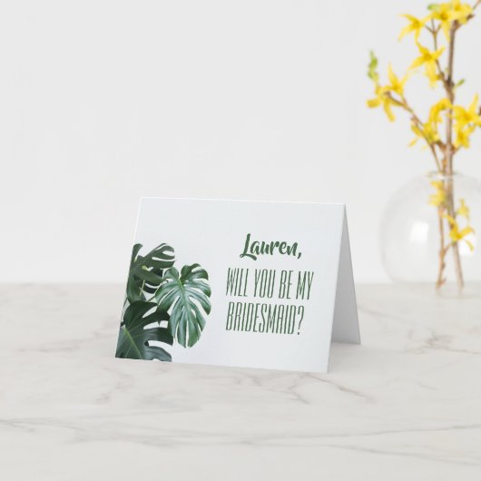 Modern Monstera Bridesmaid Kaart (Gele Bloem)
