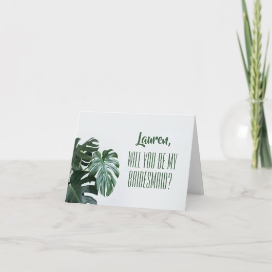 Modern Monstera Bridesmaid Kaart (Voorkant)