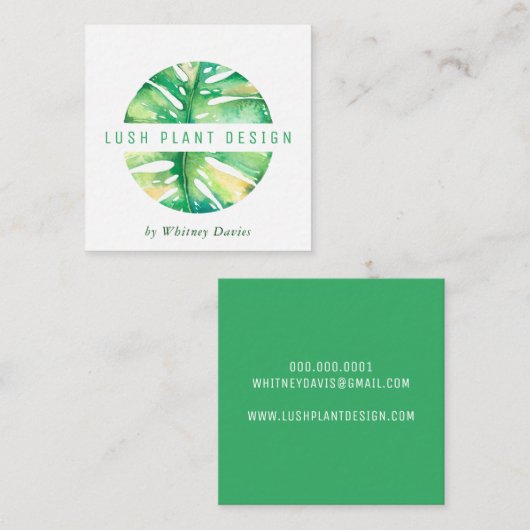 MODERN MONSTERA LEAF LOGO botanisch leven groen Vierkante Visitekaartje (Voorkant / Achterkant)