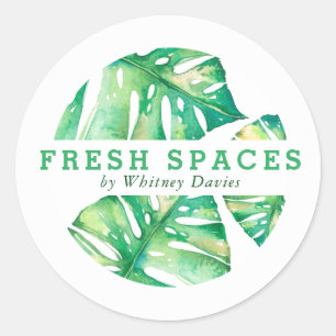 MODERN MONSTERA LEAF LOGO eco frisse gezondheid gr Ronde Sticker