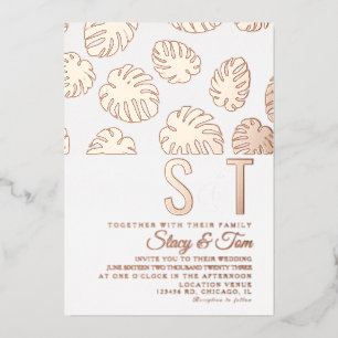 Modern Monstera Leaf Wedding geperst Folie Uitnodiging