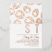 Modern Monstera Leaf Wedding geperst Folie Uitnodiging (Voorkant)