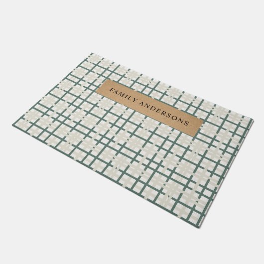 Modern Montauk Grid Groen & Beige Deurmat (Schuin)