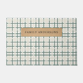 Modern Montauk Grid Groen & Beige Deurmat (Voorkant)