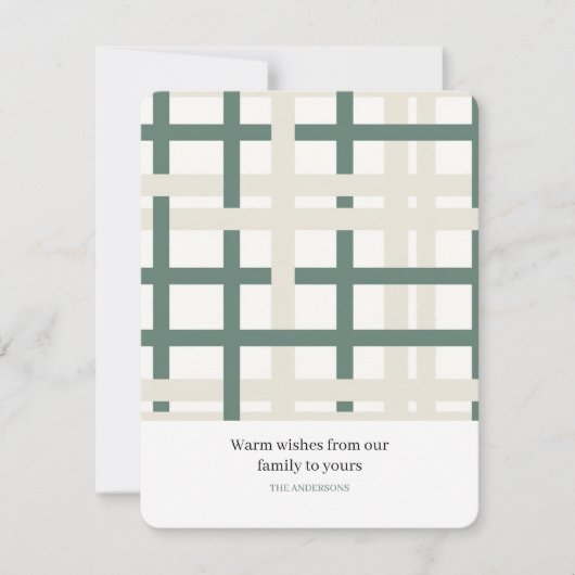 Modern Montauk Grid Groen & Beige Feestdagenkaart (Voorkant)