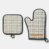 Modern Montauk Grid Groen & Beige Ovenwant & Pannenlap Set (Voorkant)