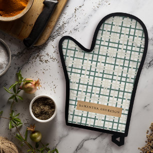 Modern Montauk Grid Groen & Beige Ovenwant & Pannenlap Set