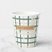 Modern Montauk Grid Groen & Beige Papieren Bekers (Voorkant)