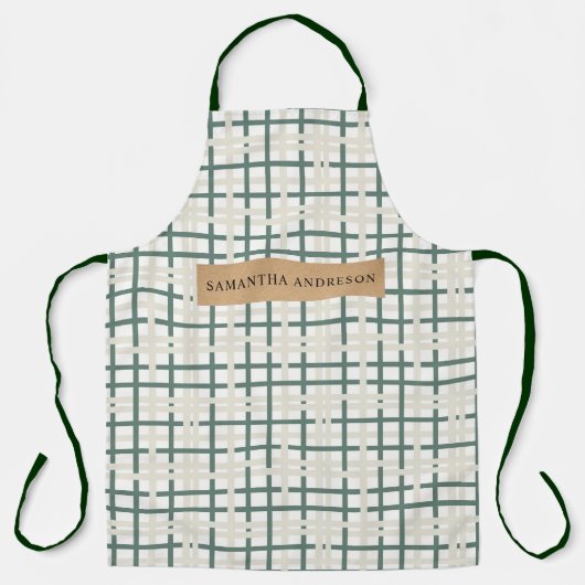 Modern Montauk Grid Groen & Beige Schort (Voorkant)