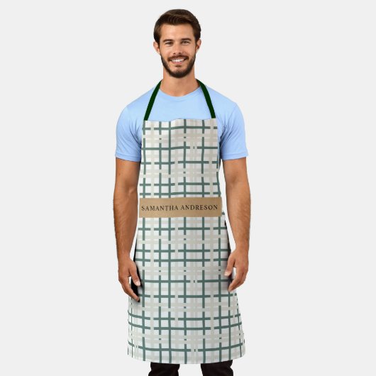 Modern Montauk Grid Groen & Beige Schort (Gedragen)