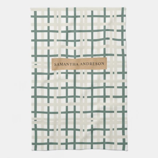 Modern Montauk Grid Groen & Beige Theedoek (Verticaal)