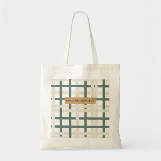 Modern Montauk Grid Groen & Beige Tote Bag (Voorkant)