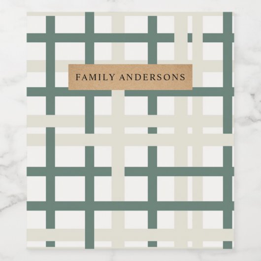 Modern Montauk Grid Groen & Beige Wijn Etiket (Enkel label)