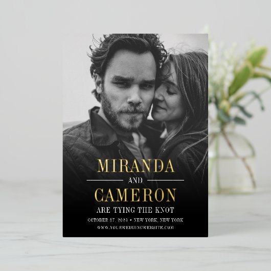 Modern Mood | De foto bewaart de Datum Folie Uitnodiging (Staand Voorkant)