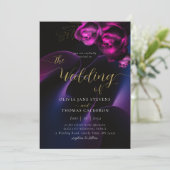 Modern Moody Black Paars Bright Floral Wedding Kaart (Staand voorkant)