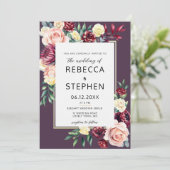 Modern Moody Bourgondië Rozen Floral Violet bruilo Kaart (Staand voorkant)